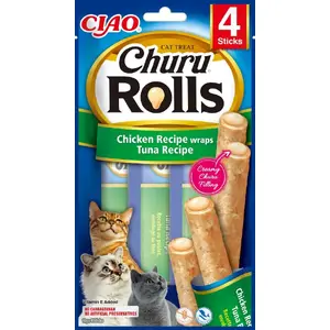 Лакомство-роллы Inaba Foods CIAO Churu Rolls Курица и Тунец 14 г — угощение для кошек, без глютена
