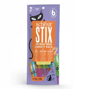 Kaķu našķi CHURU Stix multipak 6×15 g — vistas, pīles, lasis želejā