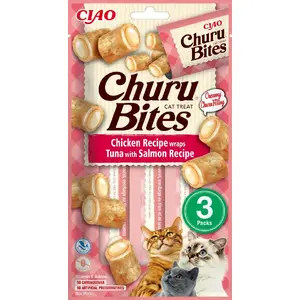 CHURU CIAO Churu Bites kaķu gardums ar vistas un tunci ar lasi, 10 g, bez lipekļa