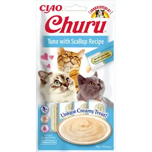 Kaķu našķis CHURU CIAO ar tunzivīm un gliemenēm, 14 g, pieaugušiem, bez glutēna