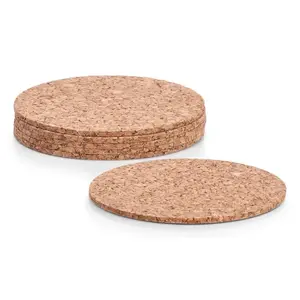 Drink coaster ZELLER 1090, corkwood round, Ø 9.5 cm, thickness 4 mm, brown (set of 6)