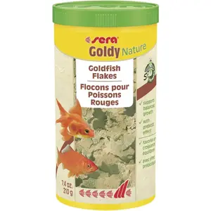 Корм для аквариумных рыб sera Goldy Nature 1000 ml, хлопья — плавающий премиум-корм для тропических рыб и золотых