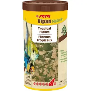 Корм для аквариумных рыб sera Vipan Nature крупные хлопья 210 г, сбалансированный основной рацион