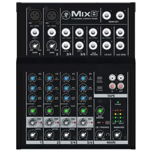 Mixer Mackie Mix8 — 8-channel compact analog mixer, 20–30000 Hz, 3800 Ω mic input, 198×244×53 mm