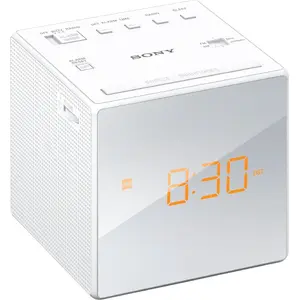 Alarm clock radio Sony IC-FC1W white — FM radio, digital alarm, compact bedside clock