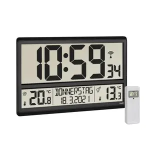 Digital alarm clock TFA 60.4521.01 — black, battery‑powered, AA, 360×235×28 mm