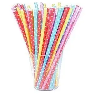 Paper drinking straws Arpex red with white polka dots, pack of 12