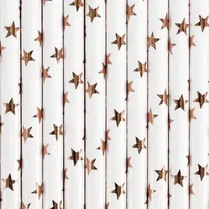 Paper Straws PartyDeco 19.5 cm, light pink with gold, pack of 10