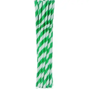 Paper drinking straws GoDan, broken/pliable, green stripes, 20 cm, 12 pcs