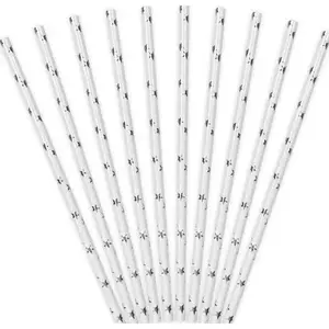 Paper Drinking Straws PartyDeco 19.5 cm, silver star pattern, pack of 10