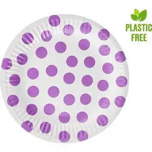Paper plates GoDan — Groszki lawendowe pattern, 18 cm, pack of 6