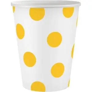 Paper Cups GoDan 250 ml, yellow polka dot pattern, pack of 6