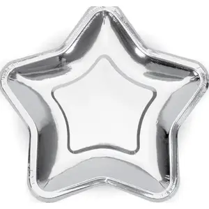 Paper party plates PartyDeco Gwiazdka, silver, 23 cm, set of 6