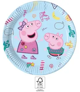 Papīra šķīvji Procos Peppa Pig, apaļi svētku šķīvji, diametrs 23 cm, FSC