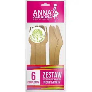 Wooden Cutlery Set Anna Zaradna, 6 Sets, natural wood utensils for dining and catering