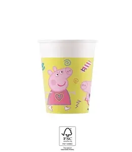 Papīra glāzes Procos Peppa Pig 200 ml, daudzkrāsainas, iepakojumā 8, FSC