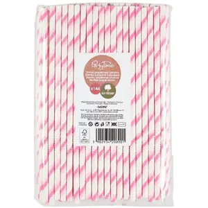 Paper bendable straws Arpex 144 pcs — pink, disposable, biodegradable