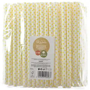 Paper drinking straws Arpex jumbo 10 mm diameter, pack of 144, yellow