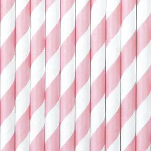 Disposable paper drinking straws PartyDeco SPP1-081J, 195 mm, Pink/White, 10 pcs