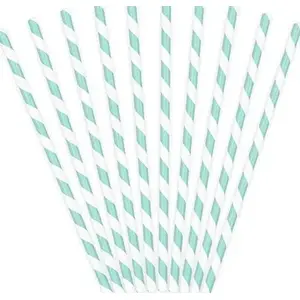 Paper Drinking Straws PartyDeco, striped blue, 19.5 cm, 10 pcs
