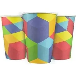 Paper cups Arpex Klocki set of 8 — disposable party cups with colorful block print
