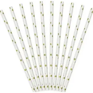 Paper Drinking Straws PartyDeco 19.5 cm, gold star pattern, 10 pcs