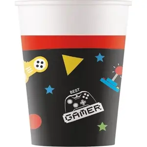 Paper Cups GoDan Gaming Party 200 ml, pack of 8, disposable party drinkware