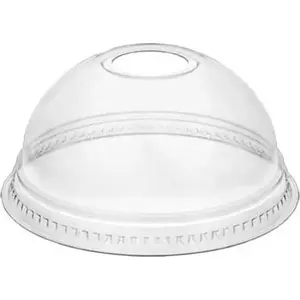 Plastic Dome Lid Ø95 mm with Straw Hole, RPET Clear — pack of 50