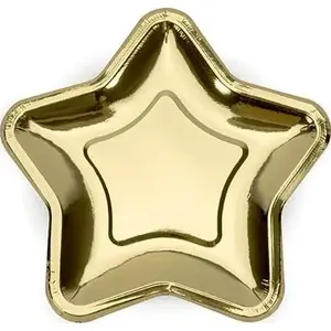 Paper Party Plates PartyDeco 18 cm, gold star design, pack of 6