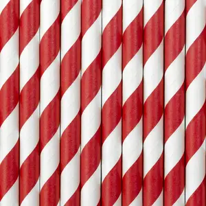 Disposable paper drinking straws PartyDeco SPP1-007, red/white, 195 mm, pack of 10