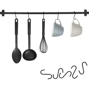 Wall-mounted kitchen rail with hooks ORION model Ori_530879 — metal, black, 78.5 cm