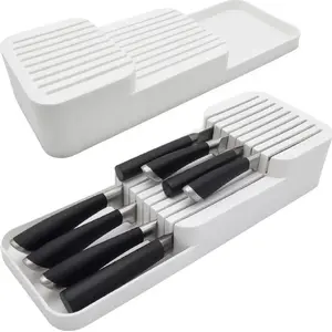 Drawer Insert Organizer ORION 229012-B — white cutlery and utensil tray for kitchen drawers, knife block insert