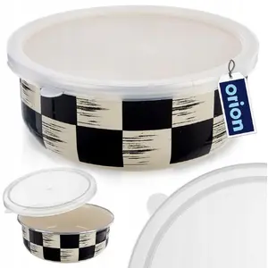 Enamel Bowl with Lid Lumarko 19 cm, 1.5 L Szachownica pattern