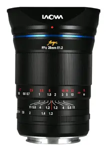 Plaša leņķa objektīvs No name Laowa Argus 28mm f/1.2 FF priekš MILC — 13 elementu/7 grupu, 62 mm filtrs, garums 106.3 mm