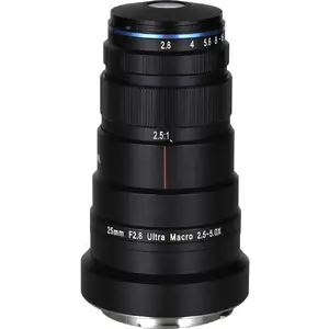 Makro objektīvs Venus Optics Laowa VE2528L — 8 elementu/6 grupu, tuva fokusēšanās 0,173 m, Ø 82 mm, 65 mm garums, 400 g