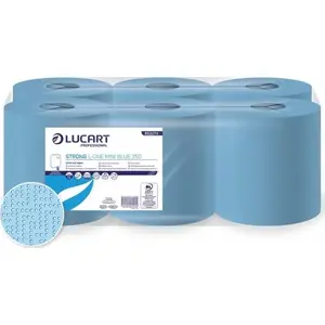 Centrālās izsniegšanas tīrīšanas ruļļa Karen L-ONE Mini Blue 350, 2 slāņi celuloze, 122,5 m, 6 ruļļi