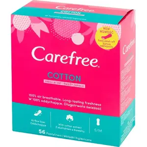 Higiēniskās biksīšu ieliktņi Carefree Cotton ar svaigu aromātu — 56 gab., 1 iep.