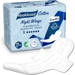 Прокладки Vuokkoset COTTON ночные с крылышками Sensitive, 9 шт. - VUK5253
