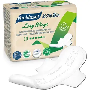 Прокладки Vuokkoset Long 100% BIO со крылышками, 10 шт (VUK5857)