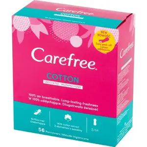 Ikdienas ieliktņi Carefree Cotton bez smaržas, iepakojumā 56 plāni elpojoši ieliktņi