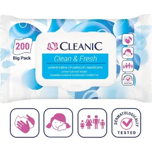 Освежающие влажные салфетки CLEANIC Clean&Fresh 200 шт — одноразовые для лица и тела