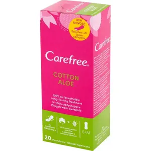 Higiēniskās ieliktņi Carefree Cotton Aloe, 20 gab. — viegla ikdienas aizsardzība ar kokvilnas pārklājumu un alveju
