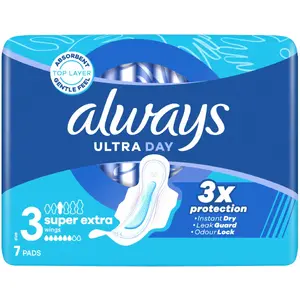 Higēniskās spilventiņi Anker ALWAYS ULTRA DAY "3" SUPER EXTRA, dienas absorbētspēja, iepakojums ar vairākiem spilventiņiem