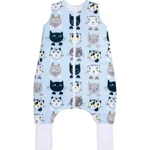 Baby sleeping bag with feet PULP BAMBOO 2 TOG – blue cats – size 0.6–2.5 years