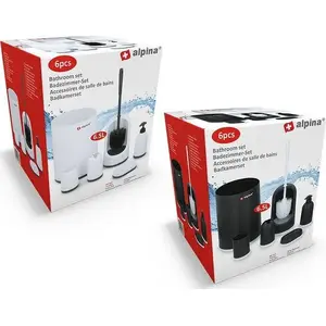 Bathroom accessory set ALPINA 6-piece, black and white, includes multiple fixtures