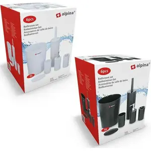 Bathroom accessory set ALPINA 6-piece, white — wall-mounted holders and fittings