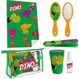 Kids Euroswan Набор для ванной детей 6 предметов Crazy Dino KL10698 – ёршик, дозатор для мыла, стакан для щёток, стакан, мыльница, мусорное ведро
