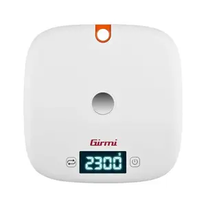 Electronic kitchen scale Girmi PS02 — 5 kg capacity, 1 g accuracy, LCD display, 200×200×15 mm, white/orange