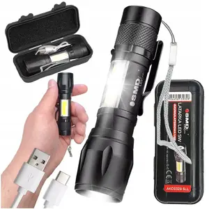 Lukturis UN LATARKA LED ZOOM AKU 5W XPE+ COB ar somiņu — akumulators, dubults LED 5W