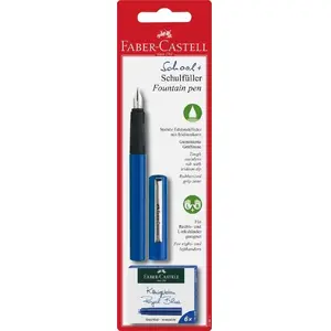Faber-Castell fountain pen school model, blue ink, includes 6 ink cartridges